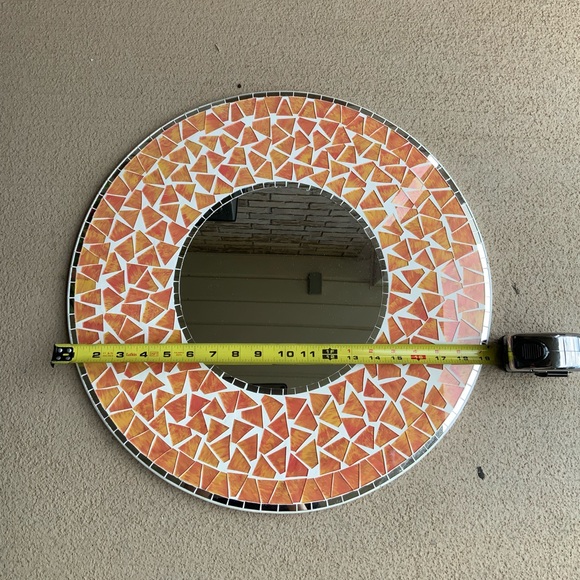 Vintage Early 2000’S Mosaic Tile Orange Round Ceramic Wall Mirror 19” Diameter - Picture 3 of 12